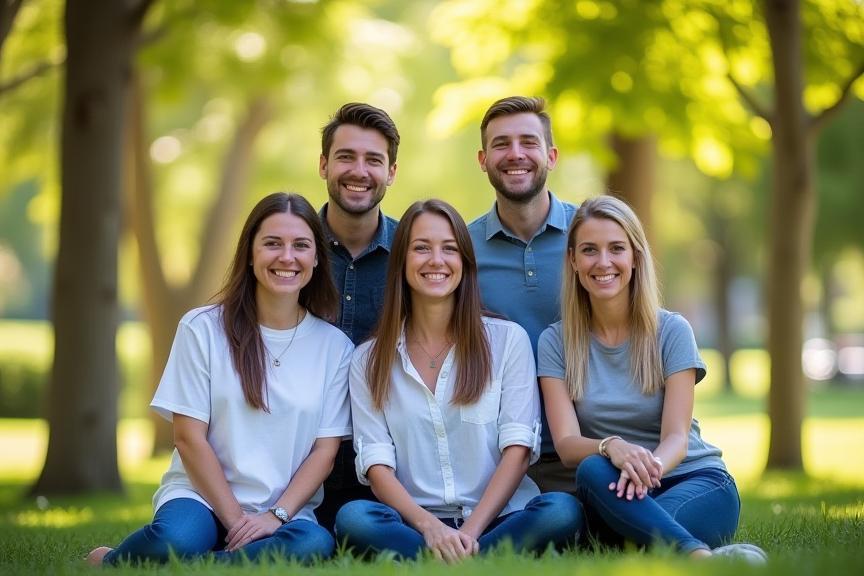 Photo de l'équipe JardinPro Services souriante dans un parc